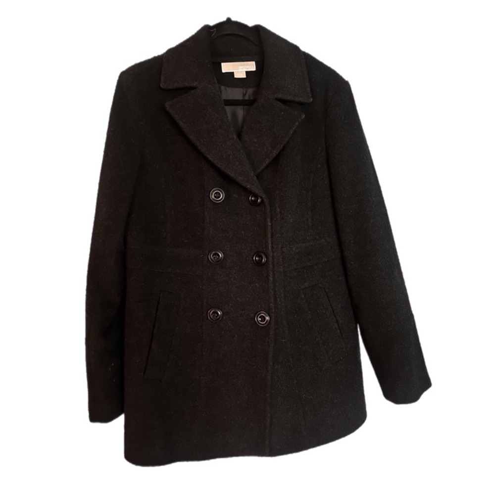 Michael Kors Womens Black Wool Pea Coat